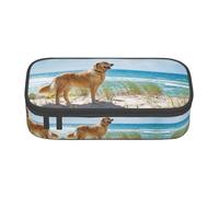 ASFgda Estuche para lápices con estampado Golden Retriever de gran capacidad, bolsa de cosméticos portátil, bolsa de almacenamiento de papelería de oficina.