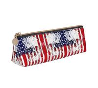 ASFgda Estuche triangular con estampado de calavera de bandera estadounidense, estuche con cremallera para bolígrafos, papelería, maquillaje, escuela, oficina y viajes