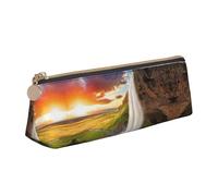 ASFgda Estuche triangular con estampado de cascada de Islandia, río, campo, puesta de sol, estuche con cremallera para bolígrafos, papelería, maquillaje, escuela, oficina y viajes