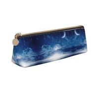 ASFgda Estuche triangular con estampado de luna y estrella caída, estuche con cremallera para bolígrafos, papelería, maquillaje, escuela, oficina y viajes