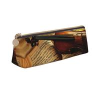 ASFgda Estuche triangular con estampado de violín y libro, estuche con cremallera para bolígrafos, papelería, maquillaje, escuela, oficina y viajes