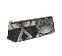 ASFgda Estuche triangular con textura de mármol negro con estampado dorado, estuche con cremallera para bolígrafos, papelería, maquillaje, escuela, oficina y viajes