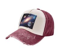 ASFgda Gorra ajustable de sarga de algodón desgastado lavado para hombre y mujer, diseño de universo, galaxia, espacio exterior, gorra ajustable para papá de golf, rojo oscuro, Talla única