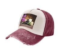 ASFgda Gorra de béisbol de algodón desgastado lavado con estampado de piedra zen ajustable para hombre y mujer, gorra de golf para papá, rojo oscuro, Talla única