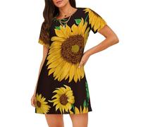 ASFgda Hermoso girasol. Camisones estampados para mujer, camisón suave, ropa de dormir de manga corta, holgada, cómoda, tallas S-Xxxl, Negro, XXL