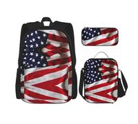 ASFgda Juego de mochila escolar con estampado de bandera americana con estuche para el almuerzo, duradero, ligero, gran capacidad para uso diario escolar