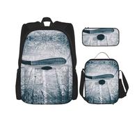 ASFgda Juego de mochila escolar con estampado deportivo de hockey con bolsa de almuerzo, estuche para lápices, duradero, ligero, gran capacidad para uso diario escolar