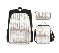 ASFgda Lindo juego de mochila escolar con estampado de jirafas divertidas de dibujos animados con bolsa de almuerzo, estuche para lápices, duradero, ligero, gran capacidad para uso diario escolar