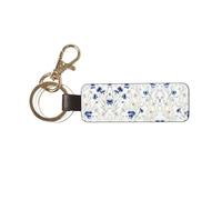 ASFgda Llavero de piel auténtica con estampado de flores silvestres y margaritas de aciano, llavero universal, llavero de cuero para coche/hogar