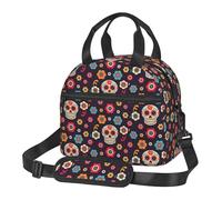 ASFgda Lonchera aislada con estampado de calavera mexicana para hombres y mujeres, bolsa de almuerzo a prueba de fugas, bolsa de almuerzo reutilizable impermeable