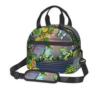 ASFgda Lonchera aislada con estampado de mariposas de verano con texto en inglés "Many Frogs Sing On The Branches", para hombres y mujeres, a prueba de fugas, bolsa de almuerzo reutilizable