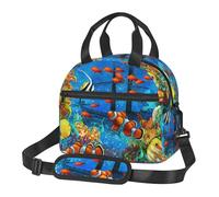 ASFgda Lonchera aislada The Underwater World Tropical Fish Print Box para hombres y mujeres, a prueba de fugas, bolsa de almuerzo reutilizable impermeable