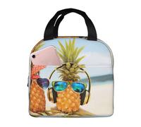 ASFgda Lonchera con estampado de dos piñas y mar para mujeres y hombres, resistente al agua, reutilizable, para trabajo, oficina, viajes, picnic
