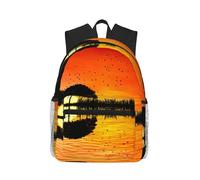 ASFgda Mochila clásica básica de viaje con estampado de guitarra de lago, mochila escolar universitaria, mochila impermeable casual para la universidad, viajes y trabajo