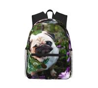 ASFgda Mochila clásica básica de viaje con estampado de Pugs In The Garden, mochila escolar universitaria, mochila impermeable casual para la universidad, viajes y trabajo
