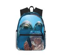 ASFgda Mochila clásica básica de viaje, divertida mochila con estampado de delfín mirando a ti, mochila escolar universitaria, mochila impermeable casual para la universidad, viajes y trabajo