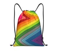ASFgda Mochila con cordón, impermeable, con estampado de rayas de color arcoíris, para mujeres y hombres, ligera, gimnasio, yoga, casual, al aire libre, Negro, M