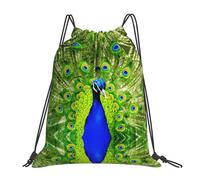 ASFgda Mochila deportiva con cordón y estampado de pavo real azul para gimnasio, viajes, yoga, playa, para hombres y mujeres
