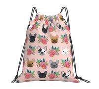 ASFgda Mochila deportiva con estampado de bulldog francés y flores con cordón para gimnasio, viajes, yoga, playa, para hombres y mujeres