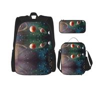 ASFgda Planet Space - Juego de mochila escolar con estampado de sistema solar con bolsa de almuerzo, estuche para lápices, duradera, ligera, gran capacidad para uso diario escolar