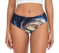 ASFgda Ropa interior transpirable con estampado de galaxia espacial para mujer, ropa interior elástica, súper suave y cómoda, disponible en tallas grandes, Negro, XXL