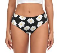 ASFgda Ropa interior transpirable con estampado de margarita blanca 2 para mujer, ropa interior elástica, súper suave y cómoda, disponible en tallas grandes, Negro, S