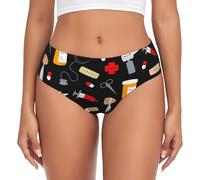 ASFgda Ropa interior transpirable con estampado de medicina de dibujos animados para mujer, ropa interior elástica, súper suave y cómoda, disponible en tallas grandes, Negro, L