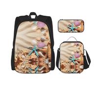ASFgda Shells On The Beach - Juego de mochila escolar con bolsa de almuerzo y estuche para lápices, duradera, ligera, gran capacidad para uso diario escolar
