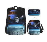 ASFgda Space Planet - Juego de mochila escolar con bolsa de almuerzo y estuche para lápices, duradera, ligera, gran capacidad para uso diario escolar