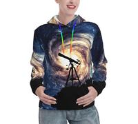 ASFgda Sudadera con capucha para mujer, con estampado de galaxia espacial y telescopio, sudadera casual de moda con bolsillo canguro, Negro, XXL