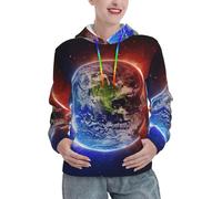 ASFgda Sudadera con capucha para mujer, con estampado de planeta espacial y tierra, sudadera casual de moda con bolsillo canguro, Negro, M