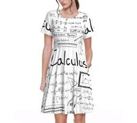 ASFgda Vestido casual de verano para mujer, manga corta, cuello redondo, acampanado, estampado de cálculo, matemáticas, geometría, g on bolsillos, longitud a la rodilla, Negro, XXL