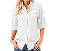 Asfixiado Blusa de mujer UV UPF 50+ Safari Ropa de senderismo para mujer al aire libre Enfriamiento de secado rápido Protección solar de manga larga, Color blanco., M
