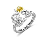 ASFKIPMF Anillo apilable de plata de ley 925 con diseño de elefante con girasol, para madre e hija, anillo de margarita, joyería de animales pulidos, anillos de regalo para mujeres, adolescentes y