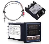 Asfrode Regulador Digital de Temperatura REX-C100, 0 ℃ ~ 1300 ℃ Kit de PID, Termostato Inteligente, Relé Termostato con Entrada Sensor Tipo K SSR-25DA