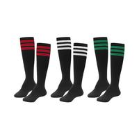 ASFWAGQ Calcetines clásicos para mujer, disfraz de animadora, calcetines hasta la rodilla, calcetines tubulares, calcetines deportivos con tres rayas, talla única, Negro , Talla única
