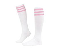 ASFWAGQ Calcetines clásicos para mujer, disfraz de animadora, calcetines hasta la rodilla, calcetines tubulares, calcetines deportivos con tres rayas, Blanco (Rayas Rosas), Talla única
