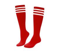 ASFWAGQ Calcetines clásicos para mujer, disfraz de animadora, calcetines hasta la rodilla, calcetines tubulares, calcetines deportivos con tres rayas, talla única, rojo / blanco, Talla única