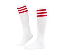 ASFWAGQ Calcetines clásicos para mujer, disfraz de animadora, calcetines hasta la rodilla, calcetines tubulares, calcetines deportivos con tres rayas, Blanco (Rayas Rojas), Talla única