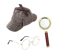 ASFWAGQ Disfraz de detective de los años 20, 3 unidades, accesorios con sombrero de detective, gafas, lupa, detective, cosplay, accesorios, talla única, para carnaval, cosplay, fiesta