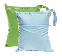 ASFWAGQ Wetbag - Bolsa impermeable para pañales, 2 unidades, con dos bolsillos con cremallera, tamaño grande para bebé, guardería, viajes, natación, viajes, gimnasio, Azul + Verde, Clásico