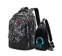 Asge Mochila Escolar Grande Bolsas de Nylon para Niños y Adolescentes de 8-16 Años con Impresión Impermeables