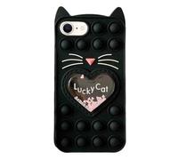 Asgens Fidget Pop Funda para iPhone 6/6S/7/8/SE 2020,Dibujos Animados Gato Negro con Suerte Burbujas de Empuje Quicksand Stars Funda para Apple iPhone 6/6S/7/8/SE 2020 4.7 Pulgadas
