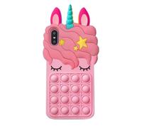 Asgens Fidget Pop Funda para iPhone X/XS, Lindo Precioso Unicornio Mágico Rosa Claro Presión Aliviar Fidget Push Bubbles Silicona Suave Funda para Apple X/XS 5.8 Pulgadas