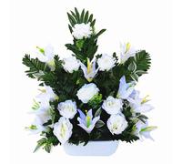 ASGRADO Flor de Santos Flor Artificial Flor Centro para para Cementerio 45x50cmIncluye 1 un Artificial Flores y Vela. (Blanco)
