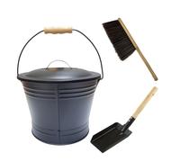 Ash Bucket - Wall-Mounted Metal Furnace Container, Ash Pail with Lid, Shovel, and Broom | Ideal For Fireplace, Fire Pit, Patio, Garden, Or Wood Stove, Perfect For Indoor and Outdoor Cleanup
