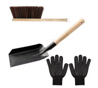 Ash Shovel - Heavy Duty Charcoal Scoop and Brush Kit, Wooden Handle Fire Pit Cleaning Tool Set, Heat Resistant Metal Pan for Dust Sweeping, Outdoor Wood Stove Coal Grill Campfire Maintenance