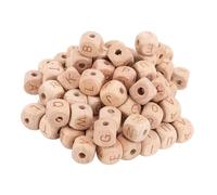 ASHATA 100 Cuentas de Madera del Alfabeto, Cubo de 12 Mm, Cuentas de Madera Cuadradas con Agujero de 4,5 Mm, de Letras de Sueltas para Hacer Joyería Artesanal