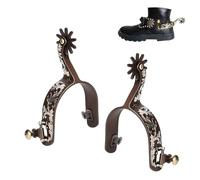 ASHATA 2 espolones occidentales, espolones tallados vintage, espolones de caballo de bronce retro de acero de bajo carbono con engranaje giratorio, para caballo