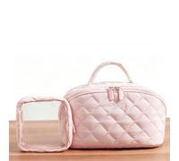 ASHATA 2 Piezas Bolsa de Cosmética Acolchada Grande Organizador de (Pink) | Diseño plano, juego de bolsas dobles, tejido de poliéster, comodidad de transporte con asa, almacenamiento para el cuidado